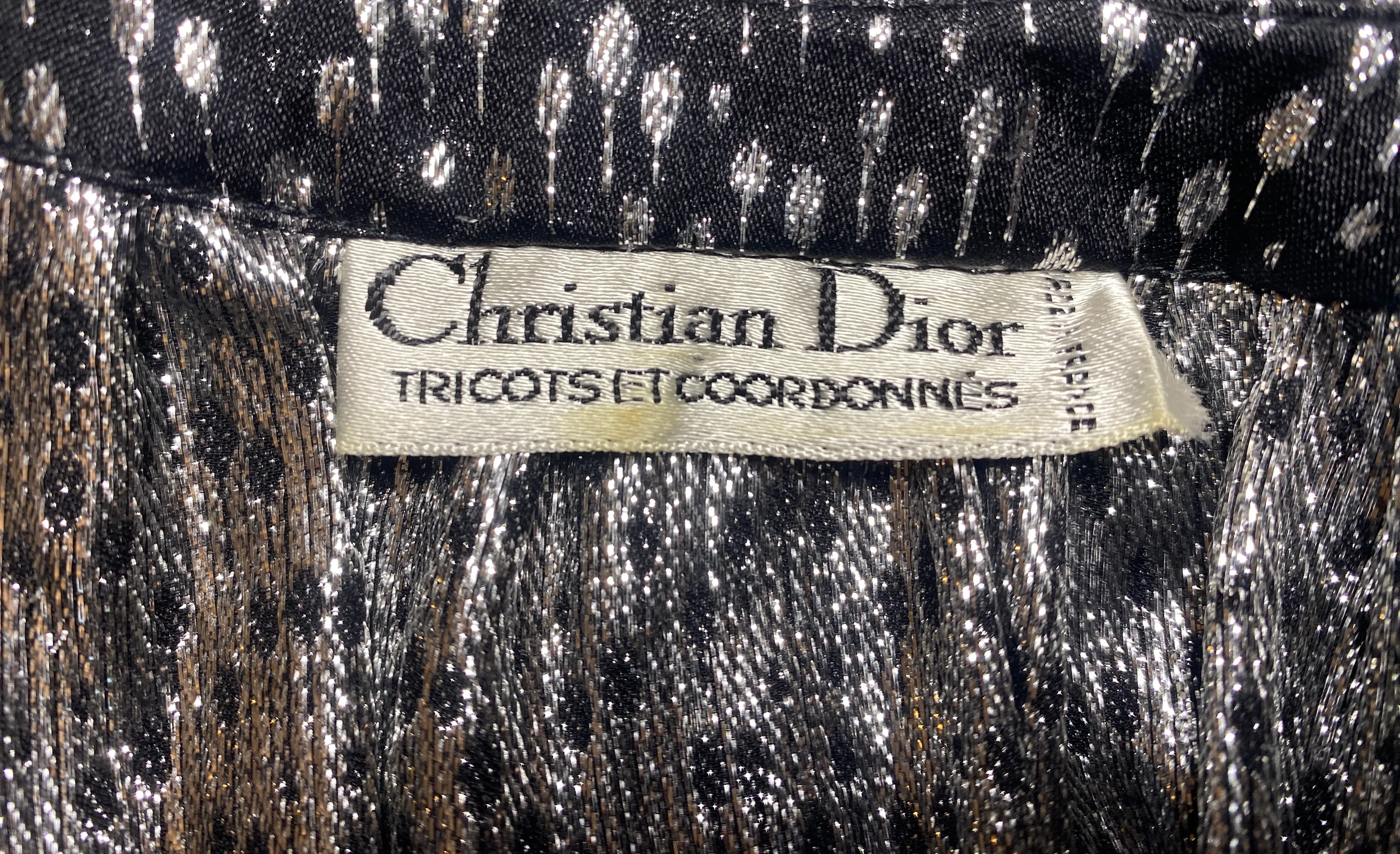 1970s Christian Dior Black and Silver Lame Skirt Suit (4 pieces)