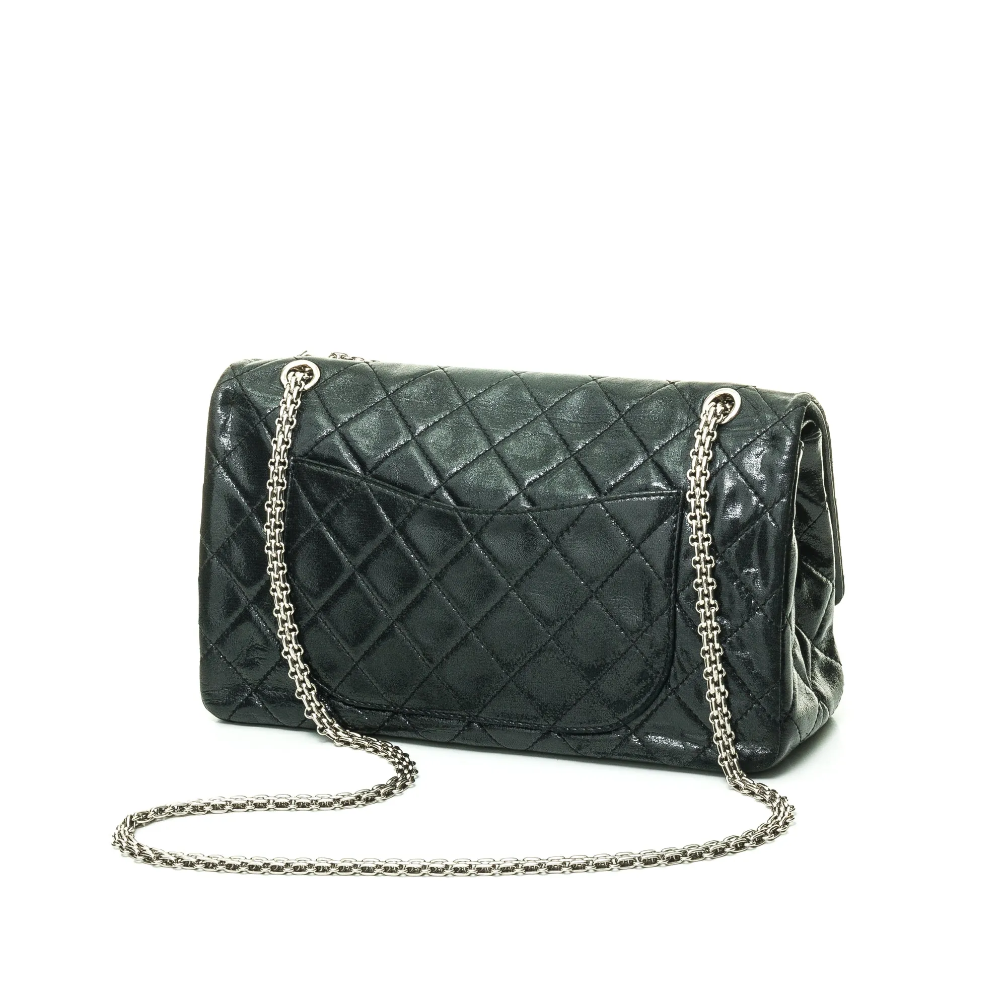 2.55 Reissue Large 227 Black Shoulder Bag in Lambskin, Silver hardware