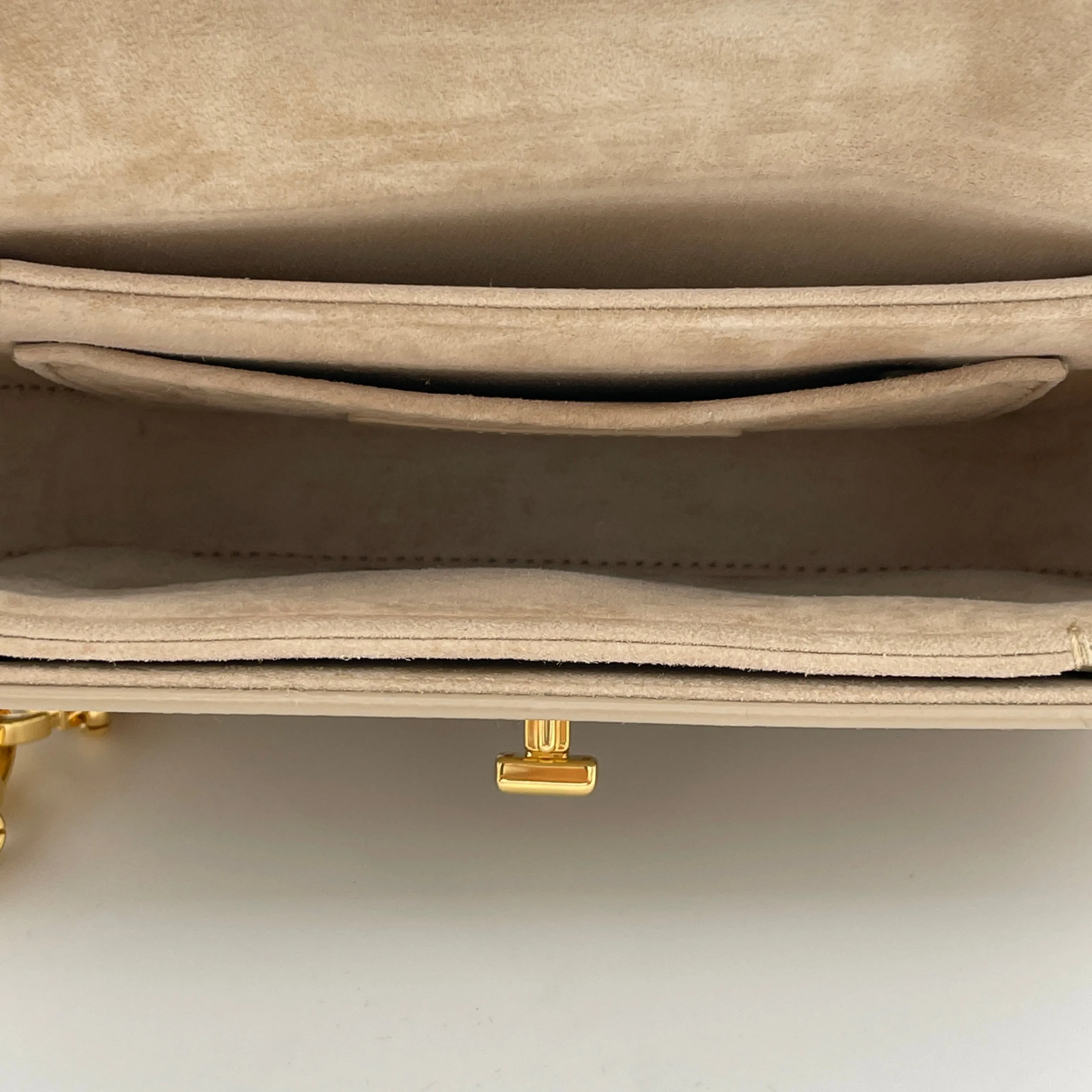 30 Montaigne Avenue Small Beige Crossbody Bag in Calfskin, Gold hardware