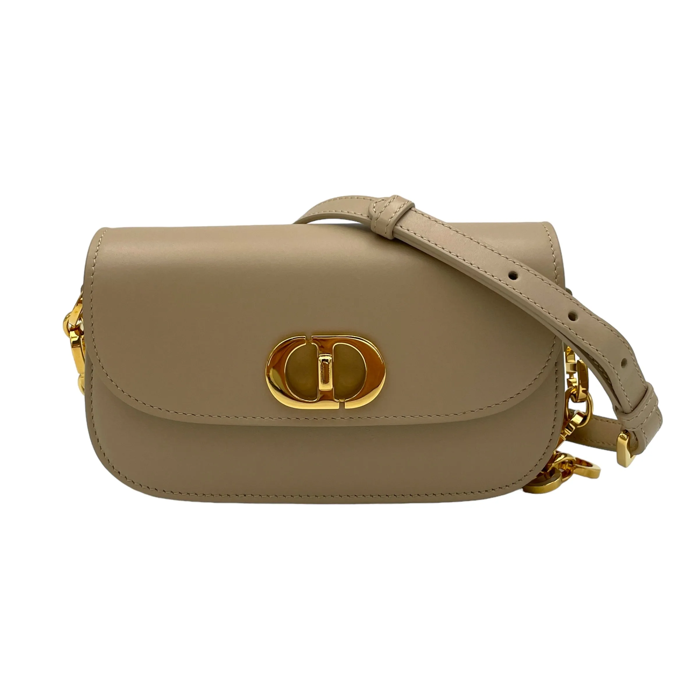 30 Montaigne Avenue Small Beige Crossbody Bag in Calfskin, Gold hardware