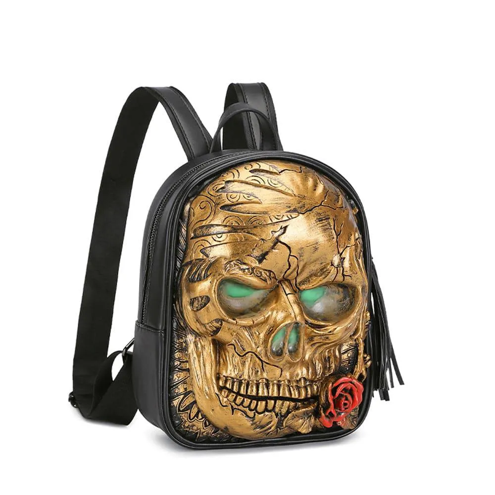 3D Skull With Rose Backpack ,3D Skull With Glowing Green Eyes