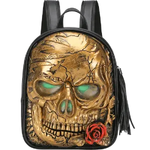 3D Skull With Rose Backpack ,3D Skull With Glowing Green Eyes