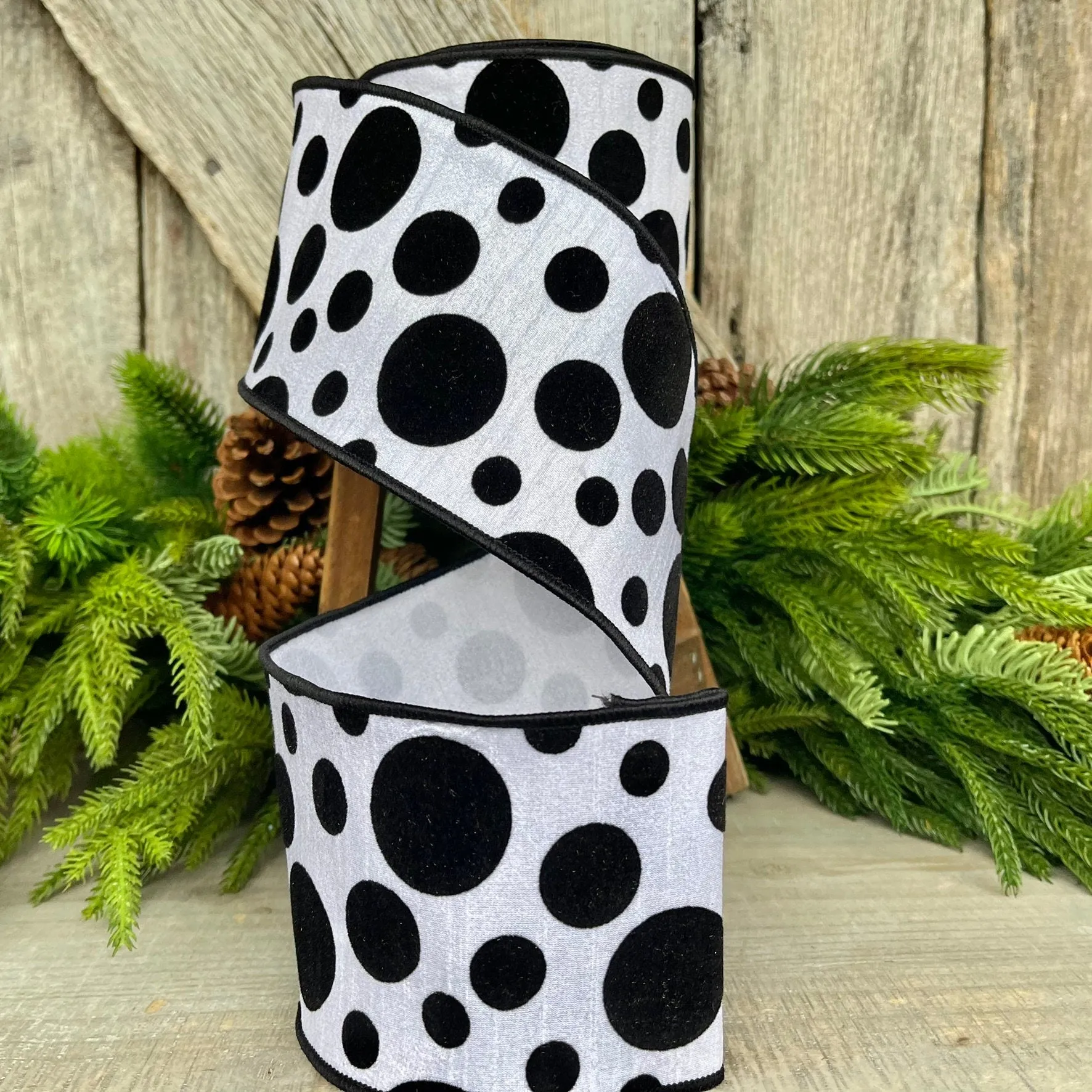 4" Black White Retro Dot, Farrisilk Ribbon