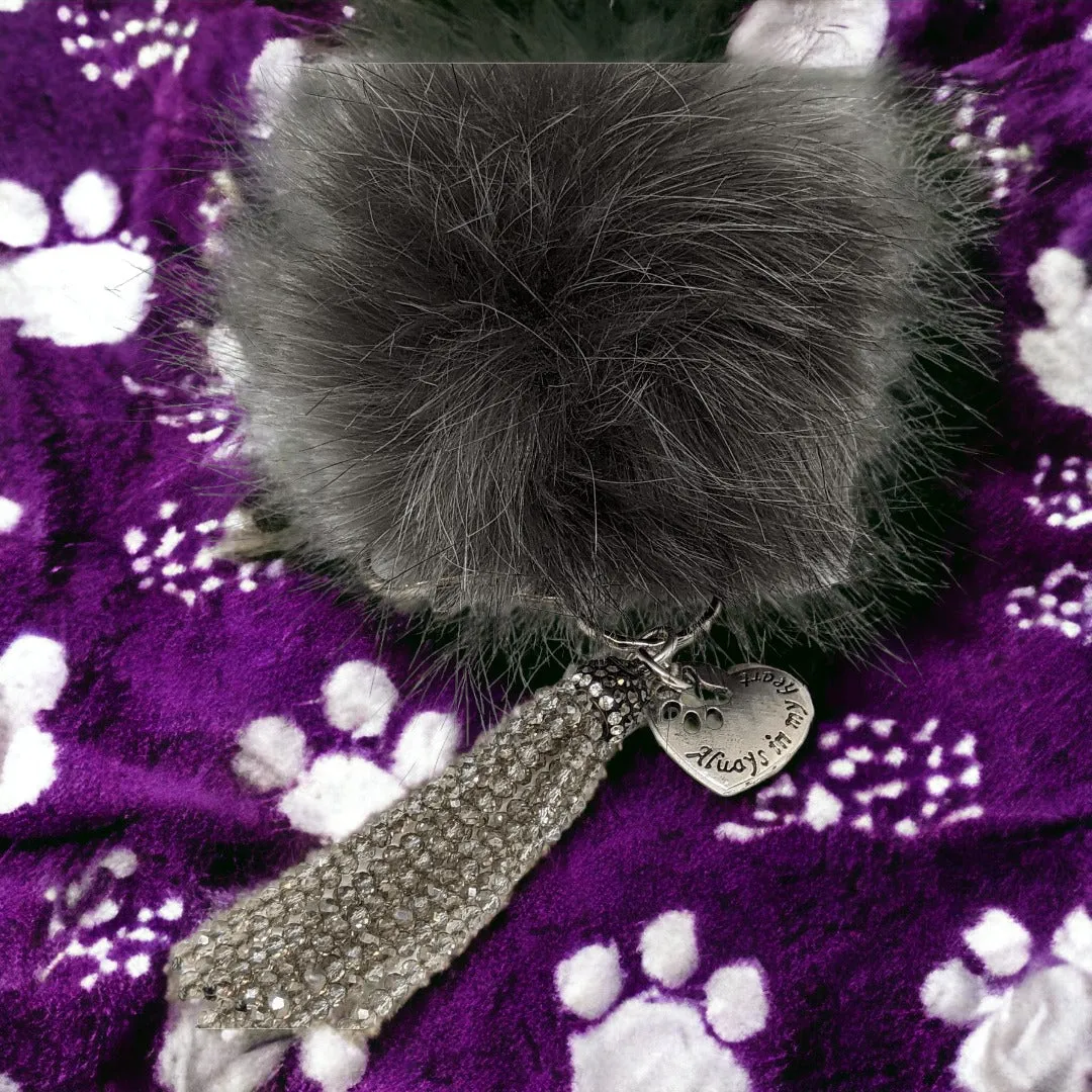 Always in My Heart Keychain/ Faux Fur Pom Pom and charm Key Chain-Purse Charm/Journal Charm