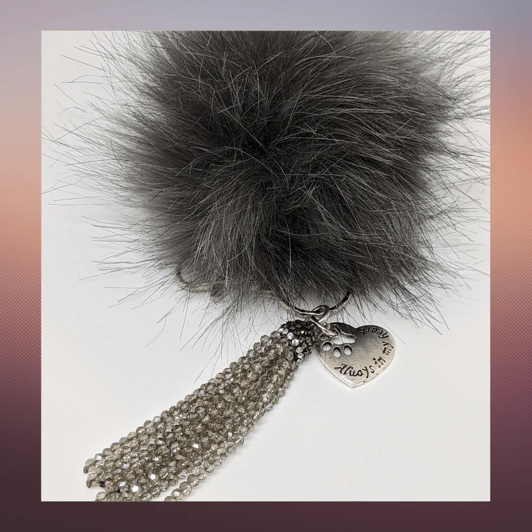 Always in My Heart Keychain/ Faux Fur Pom Pom and charm Key Chain-Purse Charm/Journal Charm