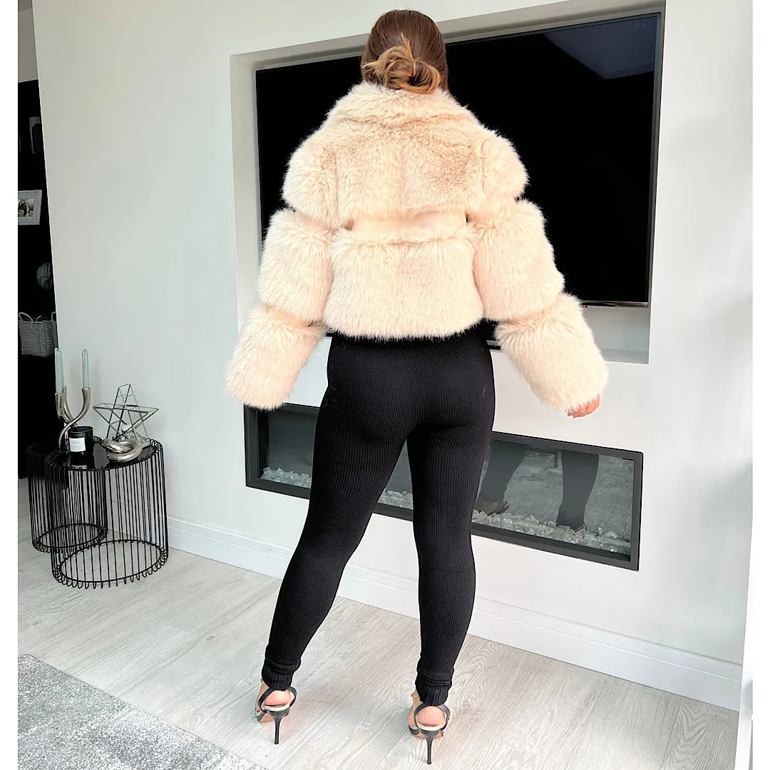 ASPEN LUXE Beige Vegan Faux Fur Jacket