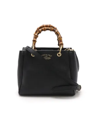 Authentic Black Leather Mini Shopper Handbag