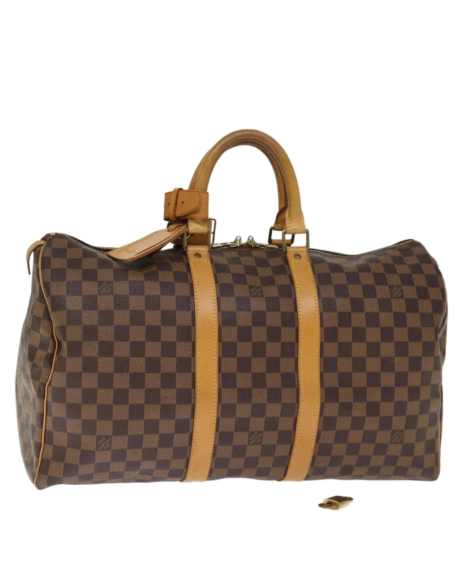 Authentic Damier Ebene Boston Bag with Accessories