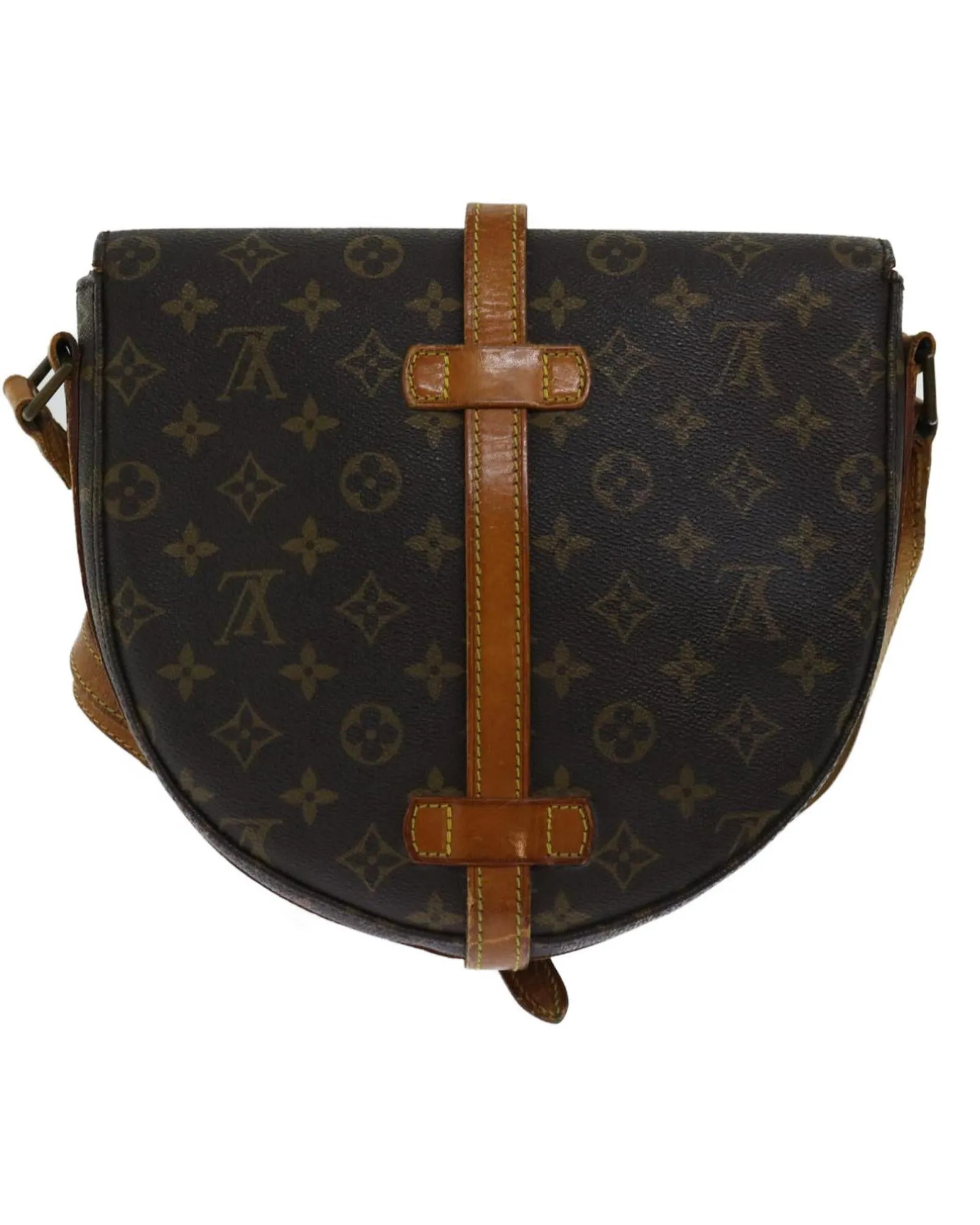 Authentic Monogram Shoulder Bag with Flap Closure and Adjustable Strap