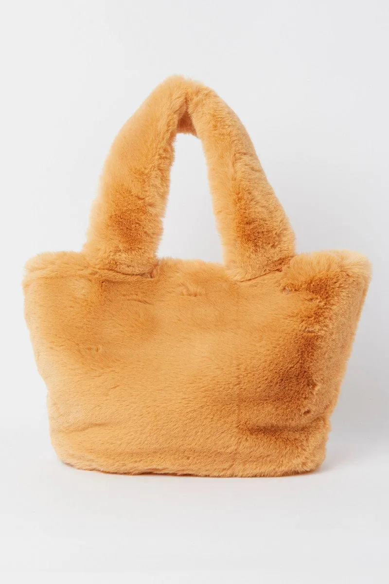 Beige Faux Fur Tote Bag