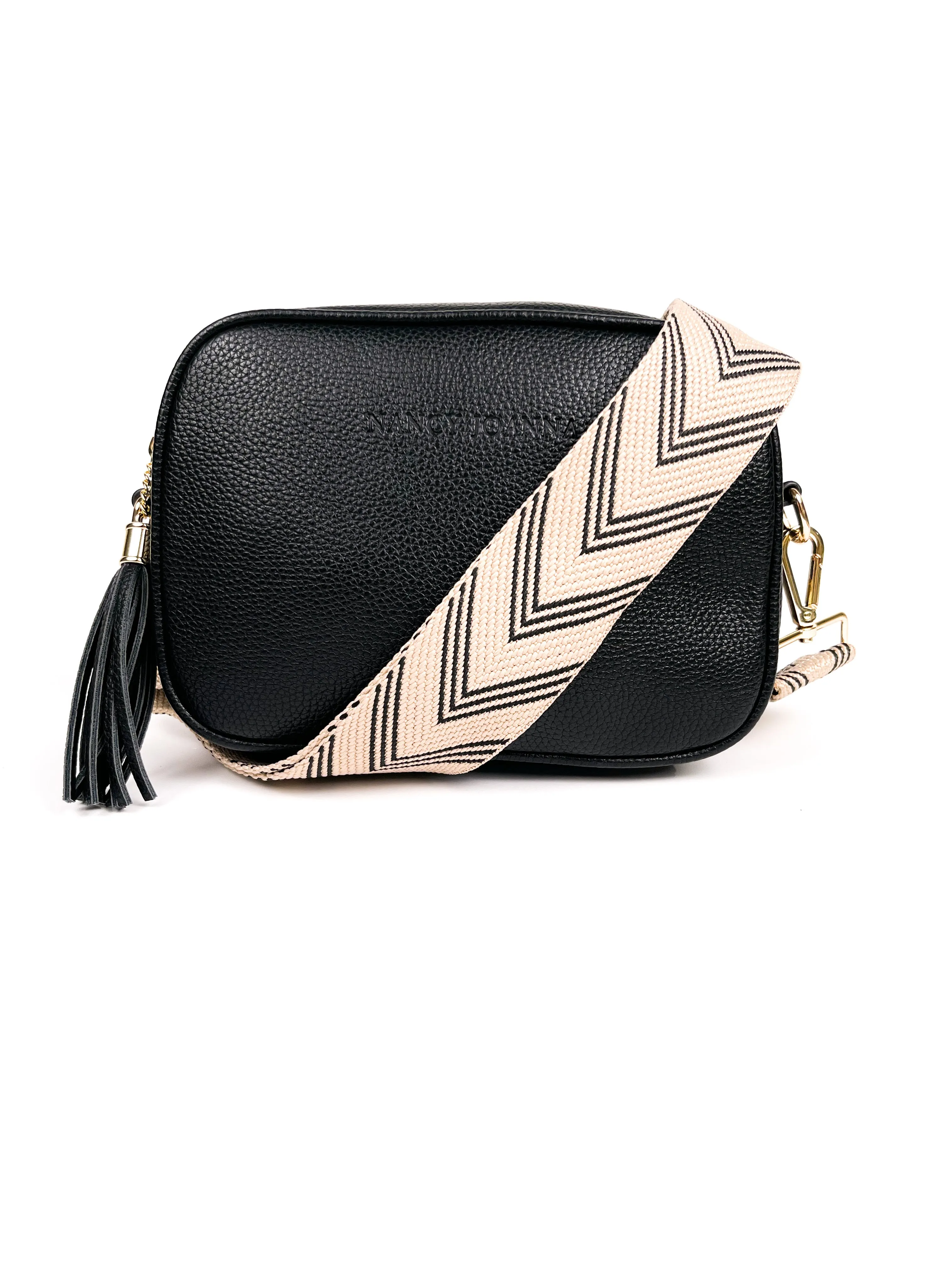 BLACK & CREAM CHEVRON CROSSBODY STRAP