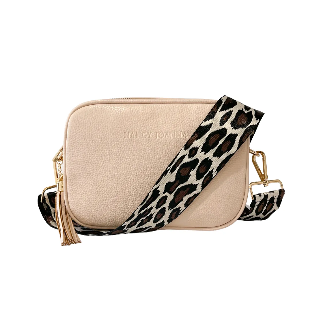 BLACK & CREAM LEOPARD PRINT CROSSBODY STRAP