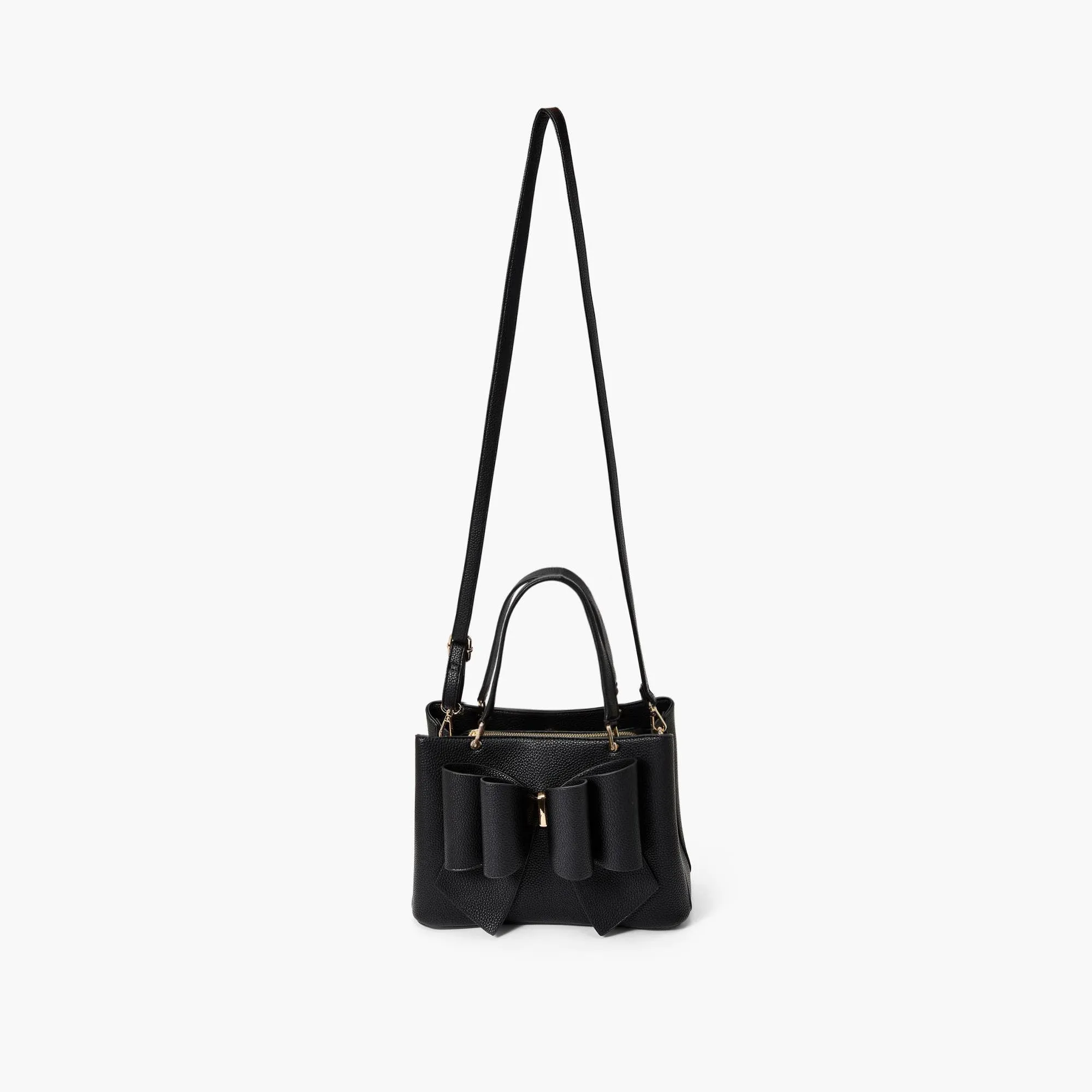 BLACK JENNA BOW SPRING SATCHEL HANDBAG