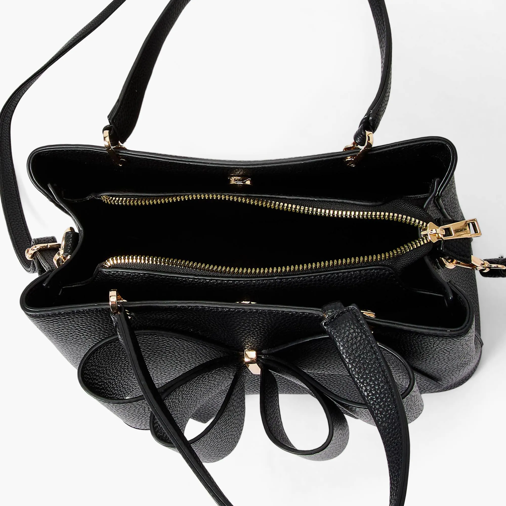 BLACK JENNA BOW SPRING SATCHEL HANDBAG