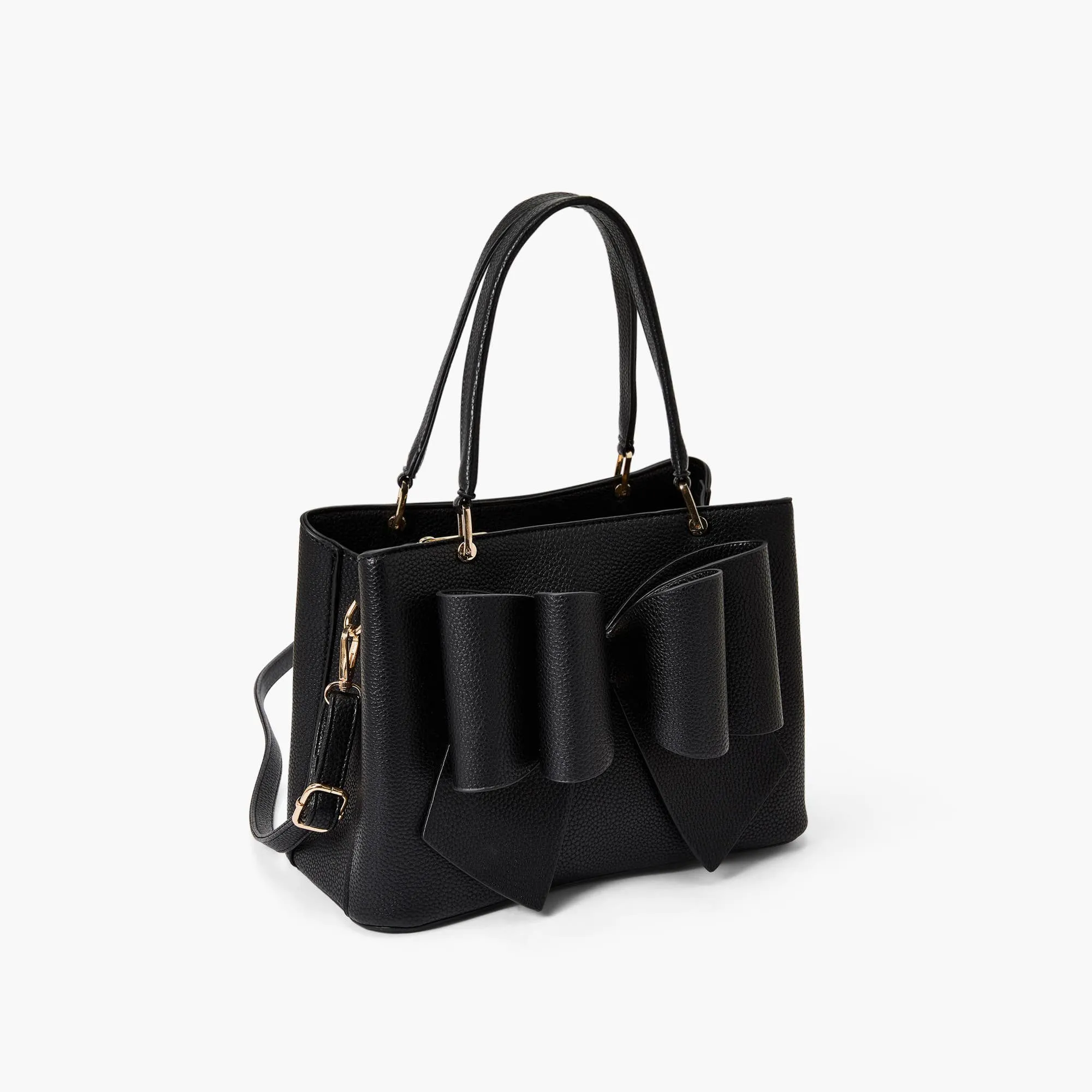 BLACK JENNA BOW SPRING SATCHEL HANDBAG