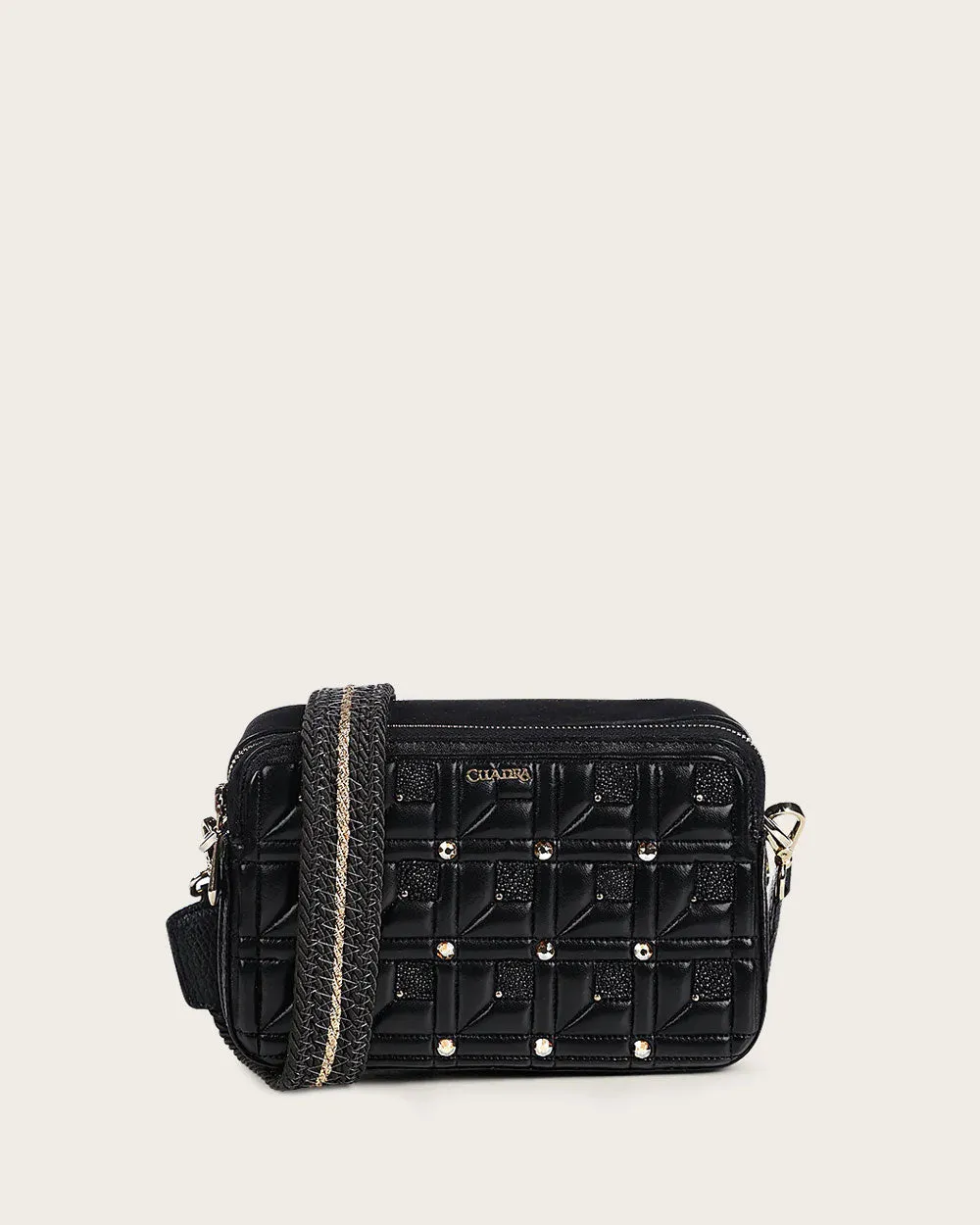 Black with crystals crossbody handbag