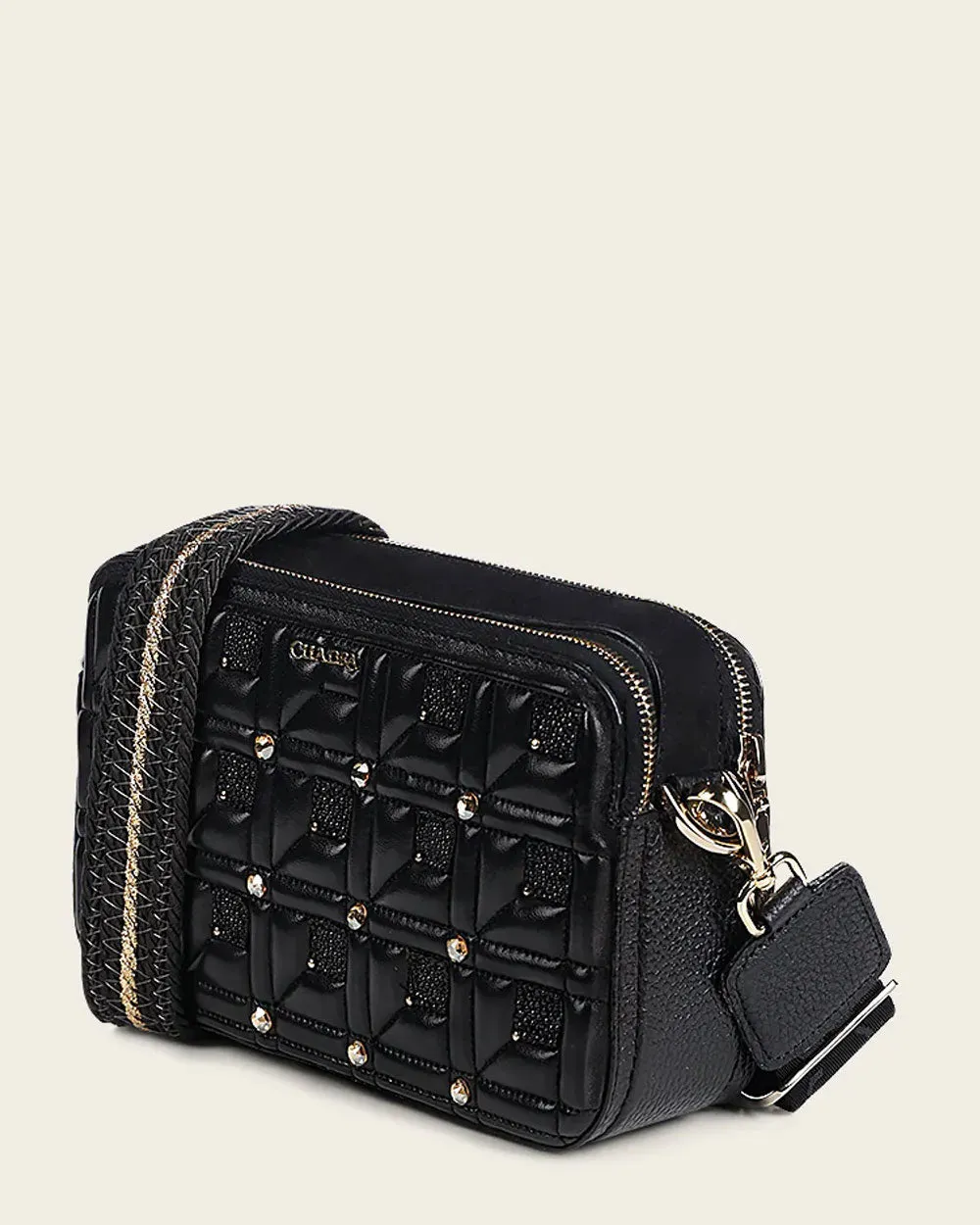 Black with crystals crossbody handbag