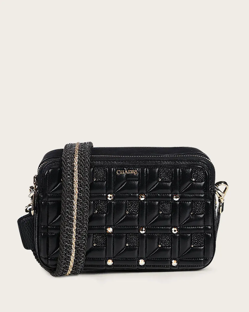 Black with crystals crossbody handbag