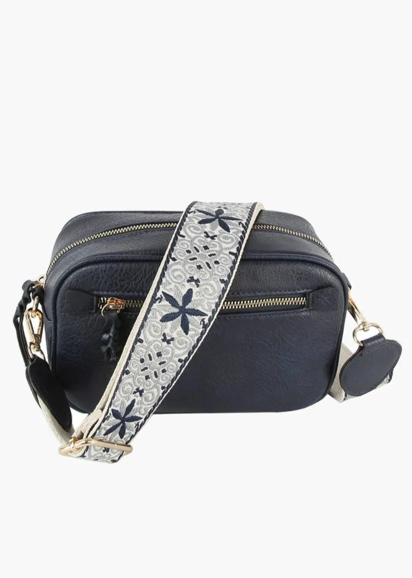 Boho Guitar Strap Crossbody Bag in Navy