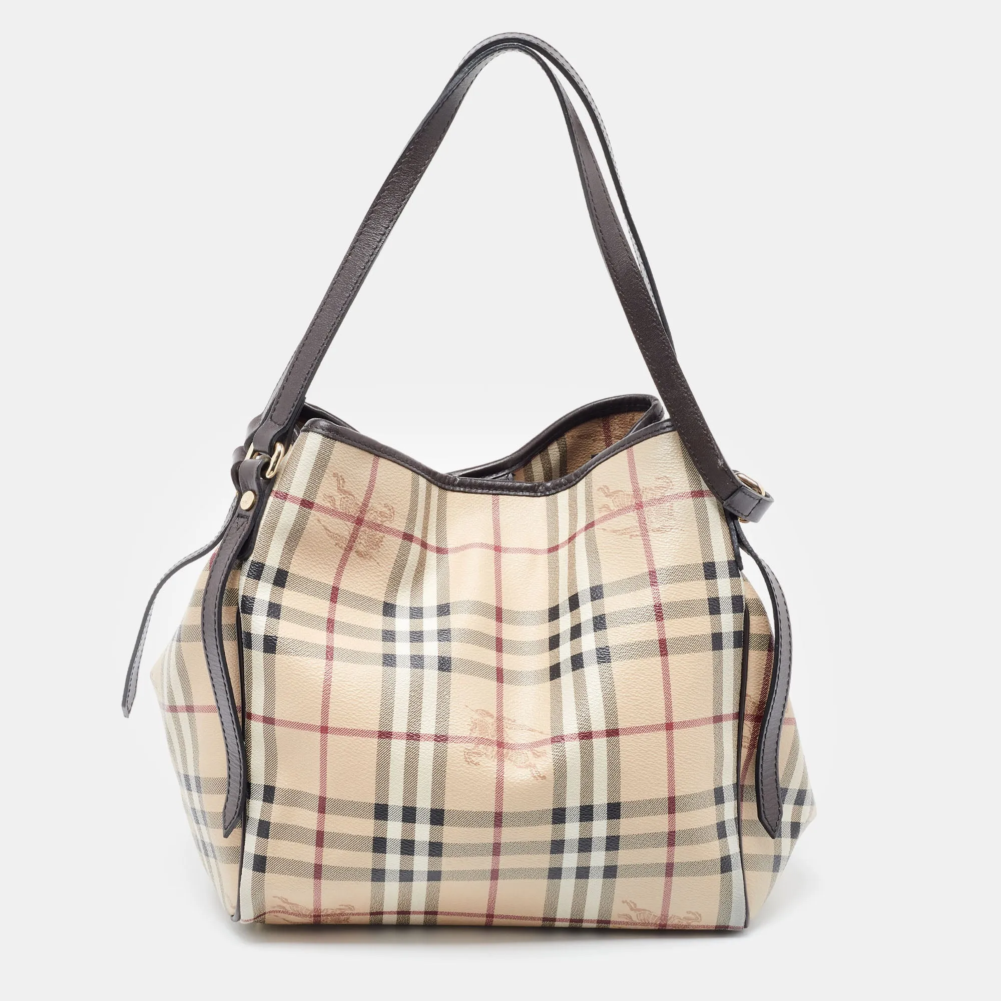 BURBERRY Beige/Brown Haymarket Check Coated Canvas and Leather Small Canterbury Tote