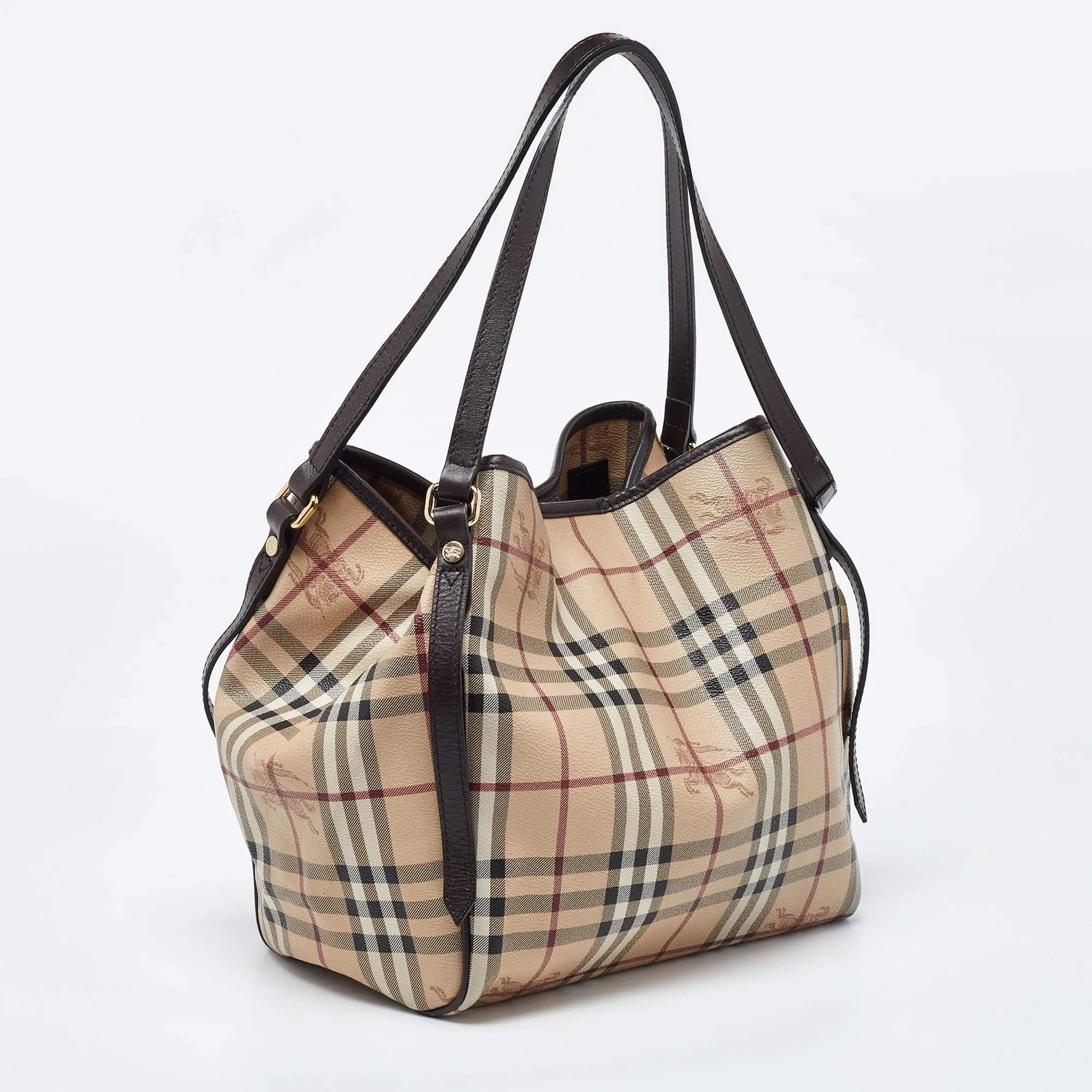 BURBERRY Beige/Brown Haymarket Check Coated Canvas and Leather Small Canterbury Tote