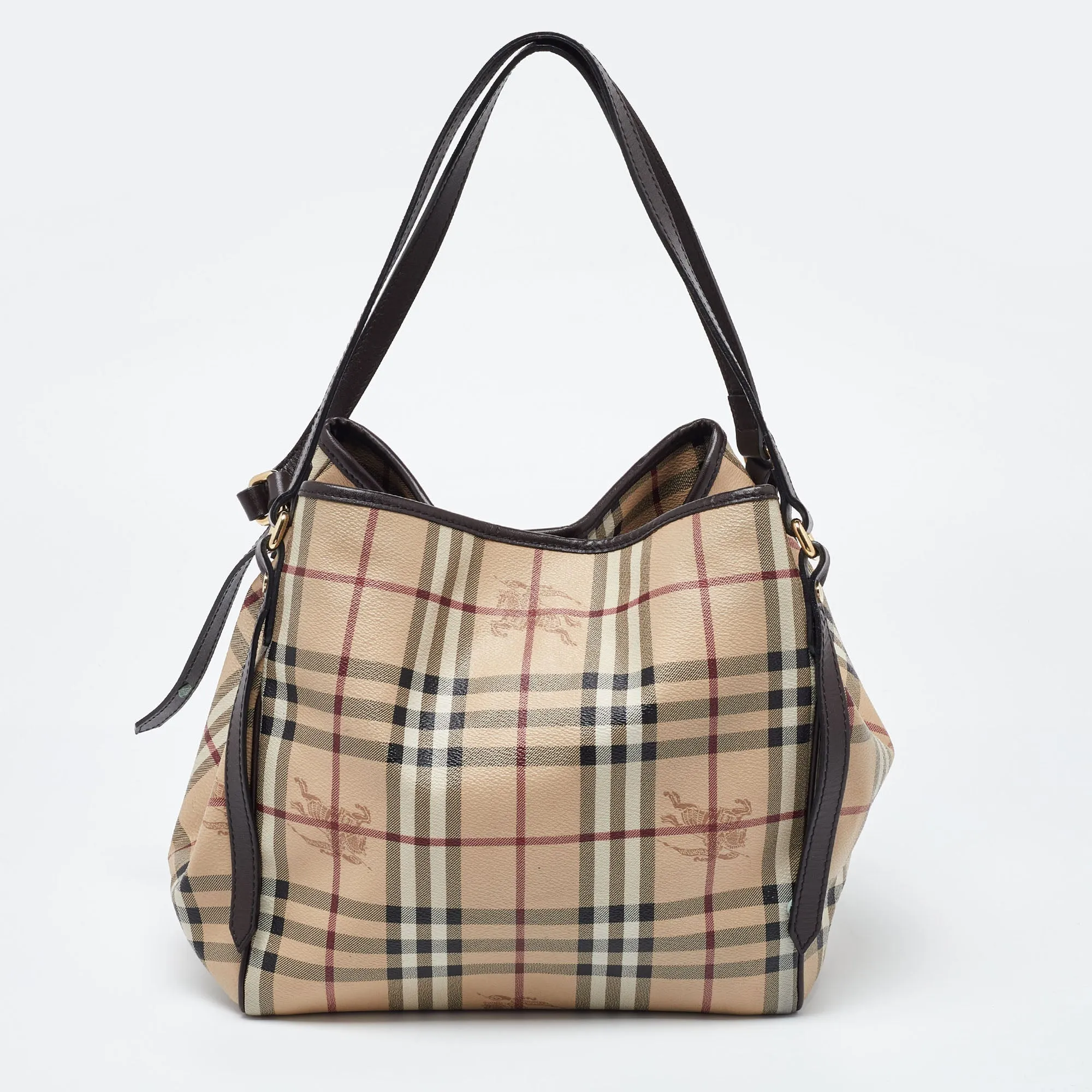 BURBERRY Beige/Brown Haymarket Check Coated Canvas and Leather Small Canterbury Tote