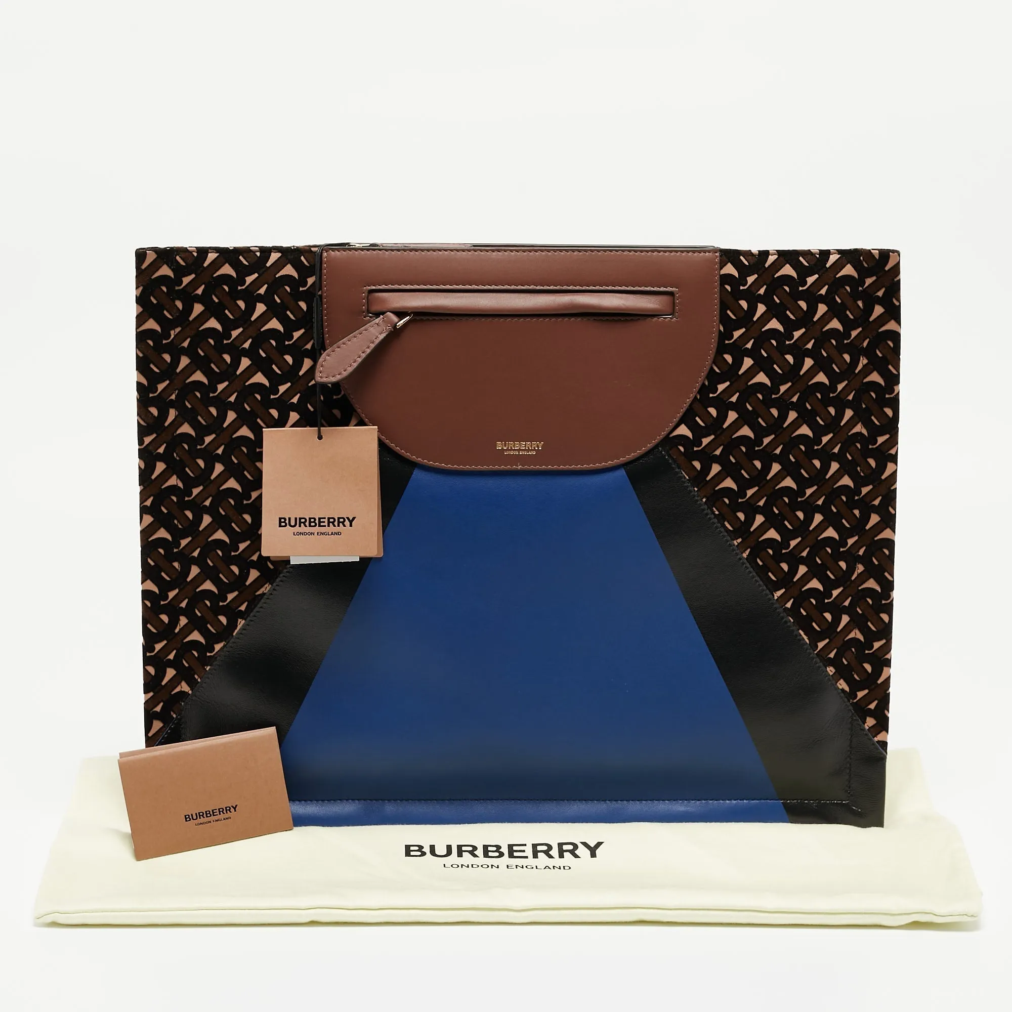 BURBERRY Multicolor Leather and Velvet Olympia Scarf Oversized Clutch