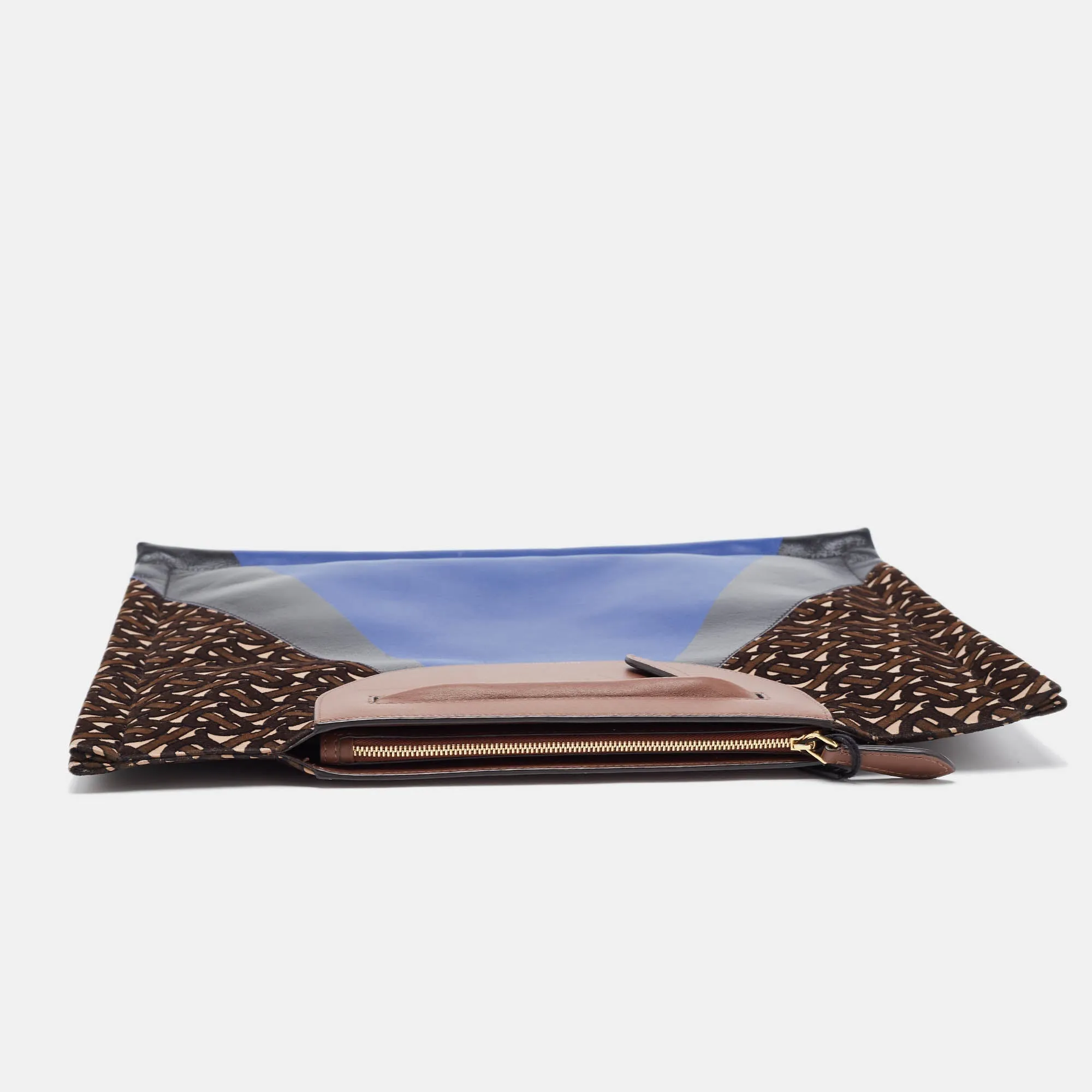 BURBERRY Multicolor Leather and Velvet Olympia Scarf Oversized Clutch