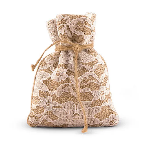 Burlap And Lace Drawstring Favor Bag