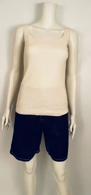 Chanel 05P 2005 Spring Ivory Ecru Ribbed sleeveless tee shirt Tank Top US 4