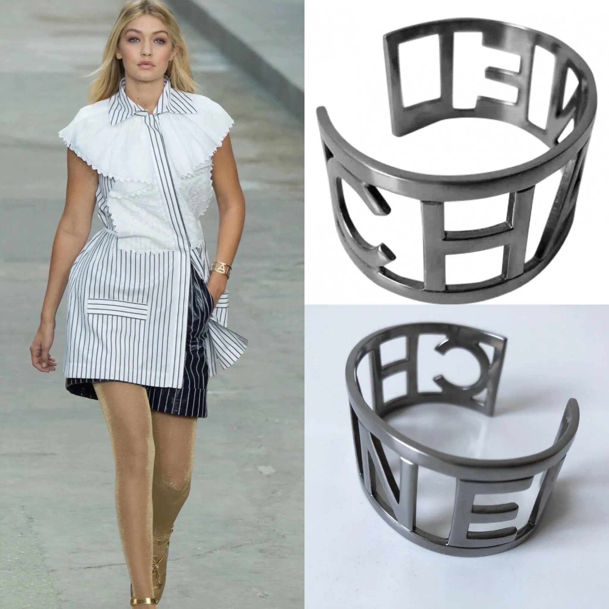 Chanel 15P 2015 Spring Block Letters Cuff Letter Bracelet Bangle