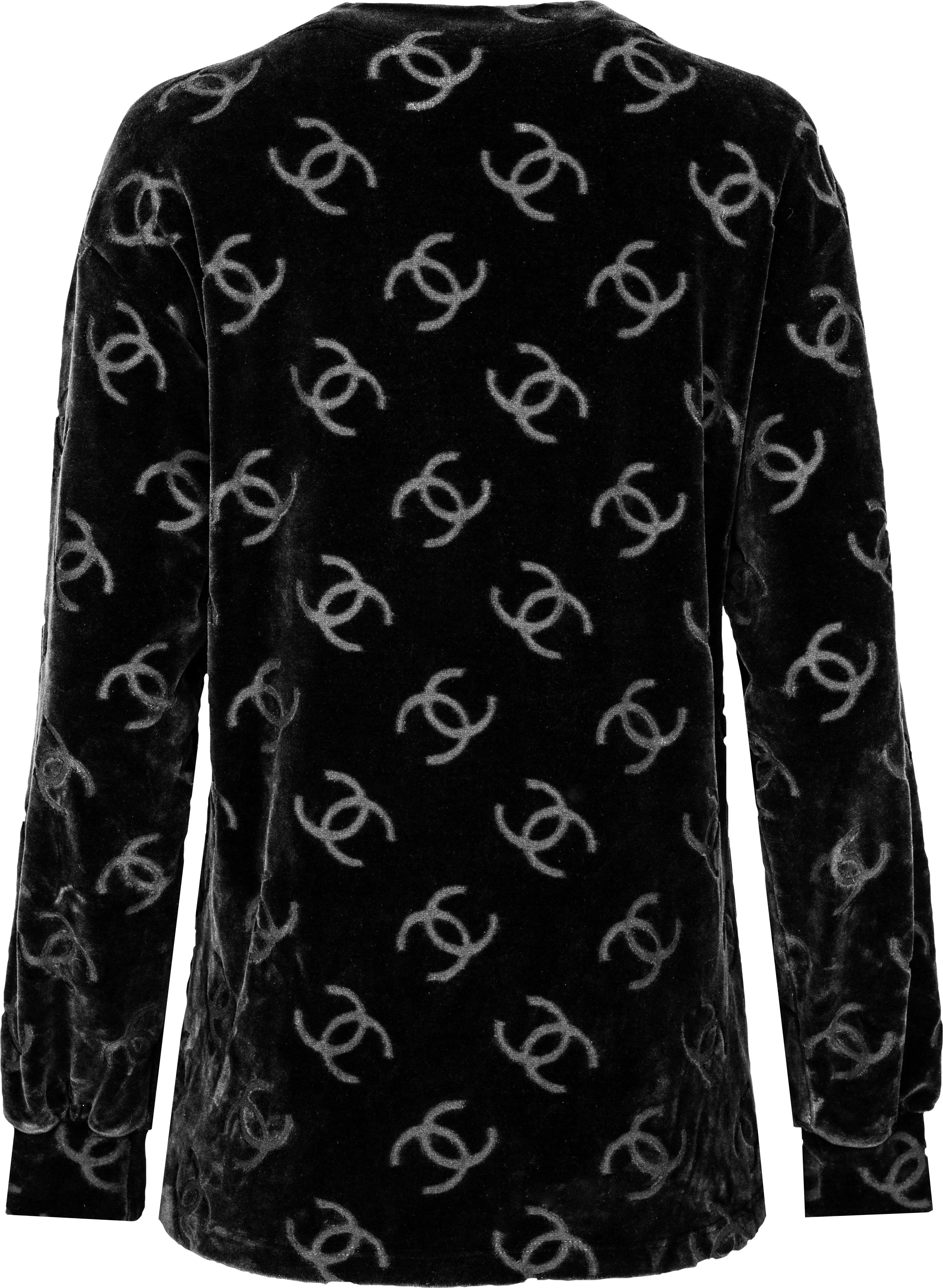 Chanel Black Velour Logo Spring 1996 Runway Jacket