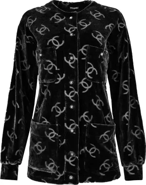 Chanel Black Velour Logo Spring 1996 Runway Jacket