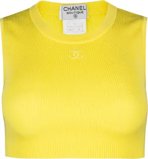 Chanel Spring 1995 Yellow Ribbed Logo Crop Top