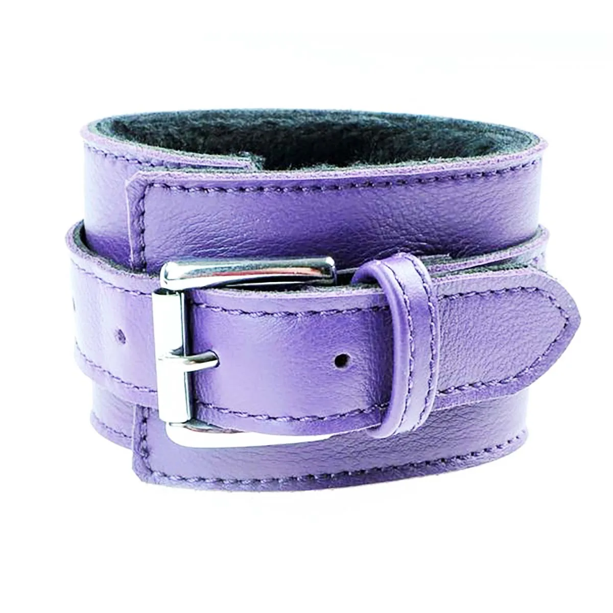 Cuff Wrist - Purple Genuine Leather with Black Faux Fur Lining Handcuff