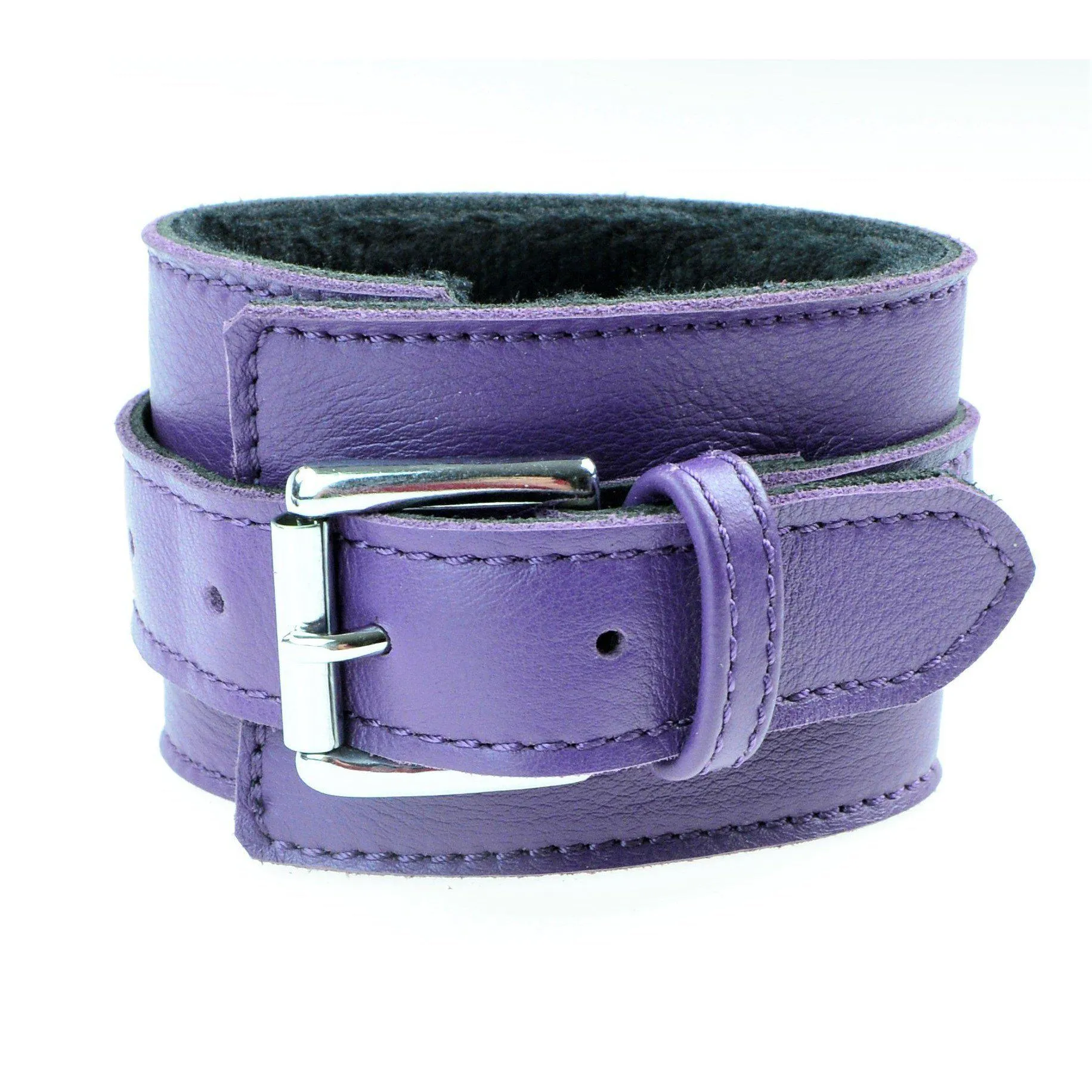 Cuff Wrist - Purple Genuine Leather with Black Faux Fur Lining Handcuff