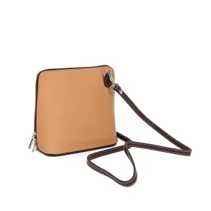 Genuine Leather Small Shoulder Bag in Caramel with Chocolate Trim