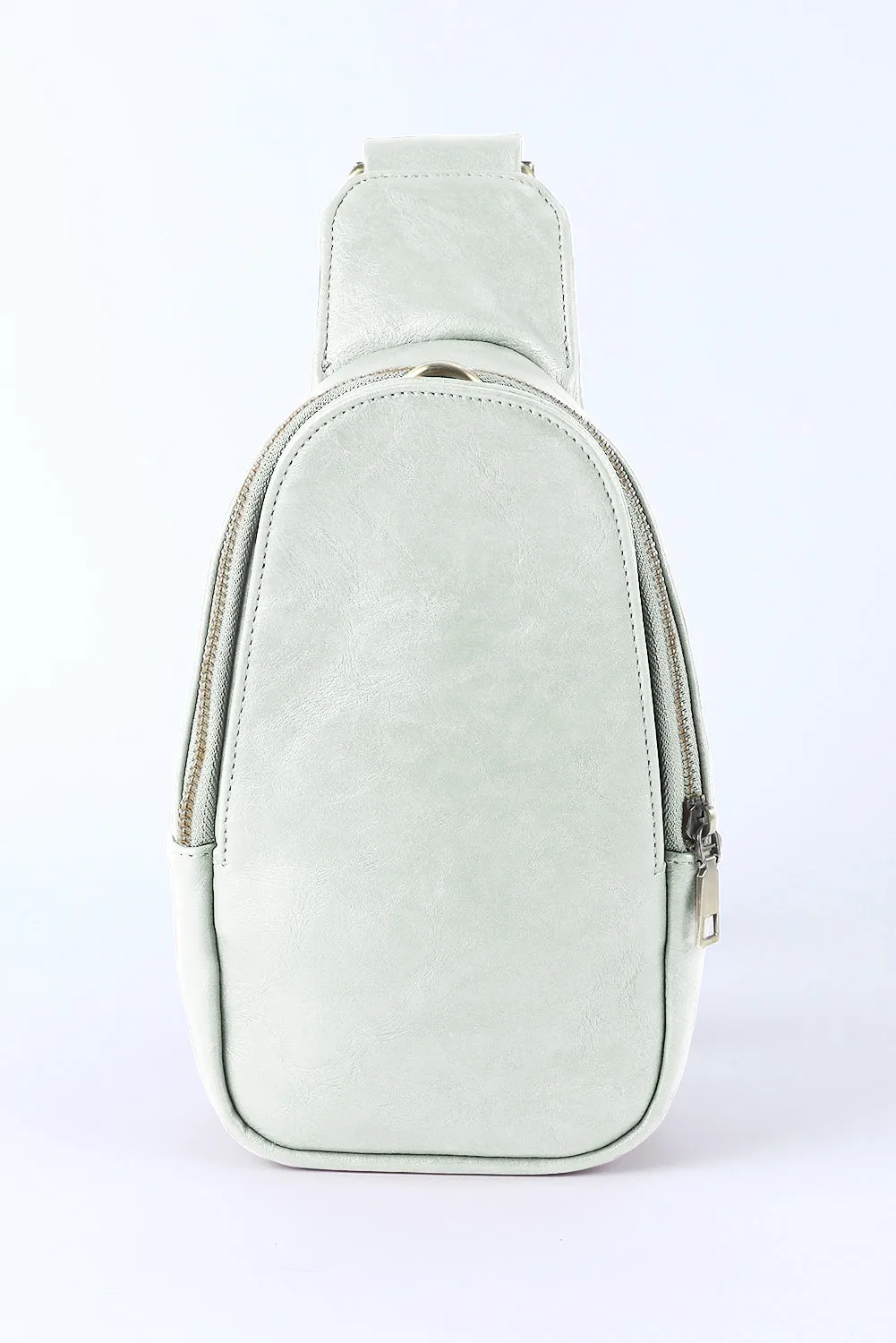 Gray Faux Leather Zipped Crossbody Chest Bag