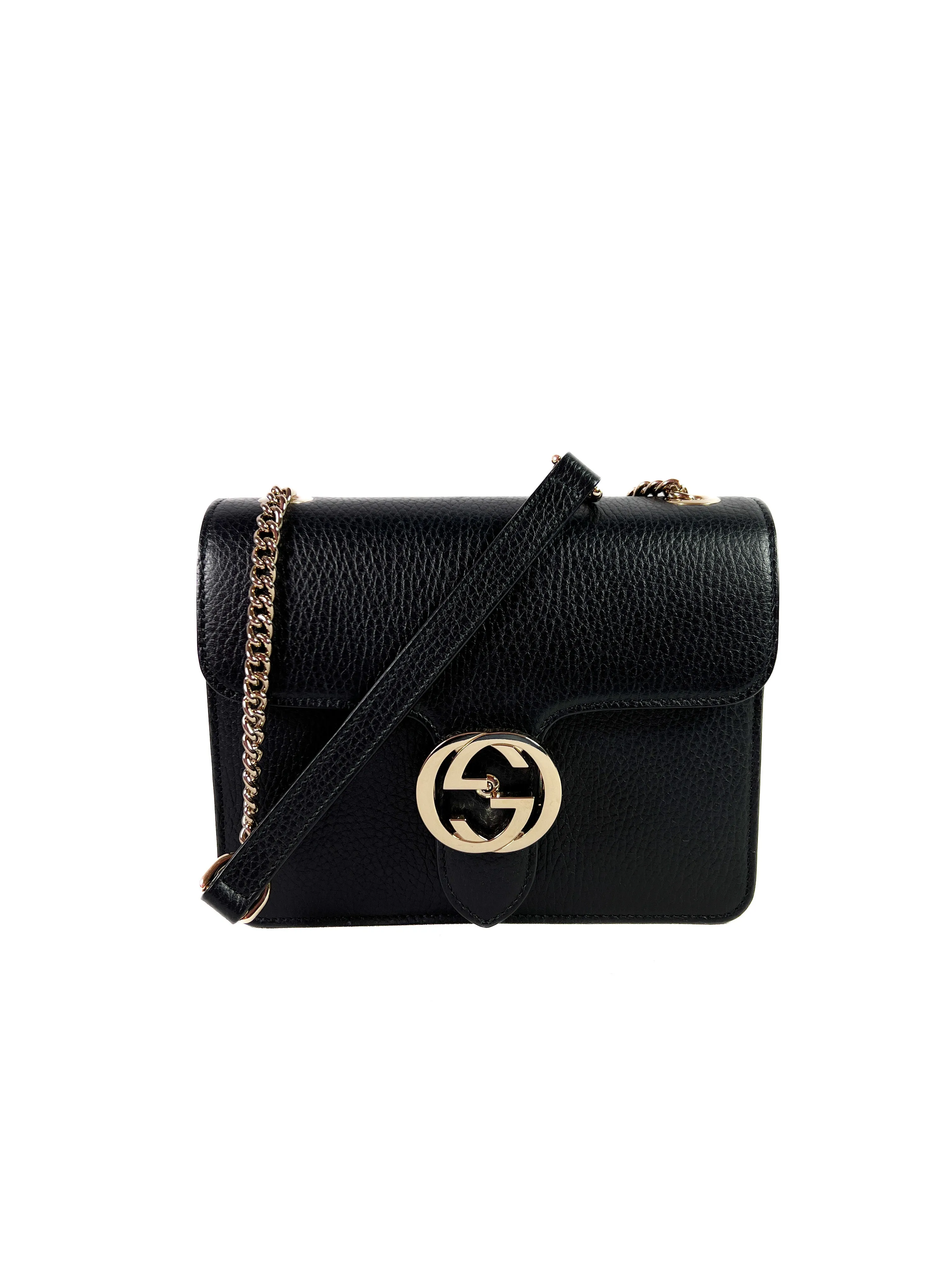 Gucci black leather mini interlocking G crossbody