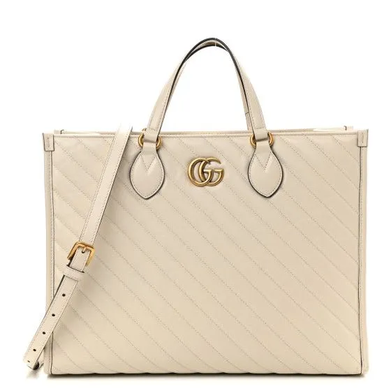 GUCCI GG MARMONT CHAIN Leather Women Bag Tote Set (White)