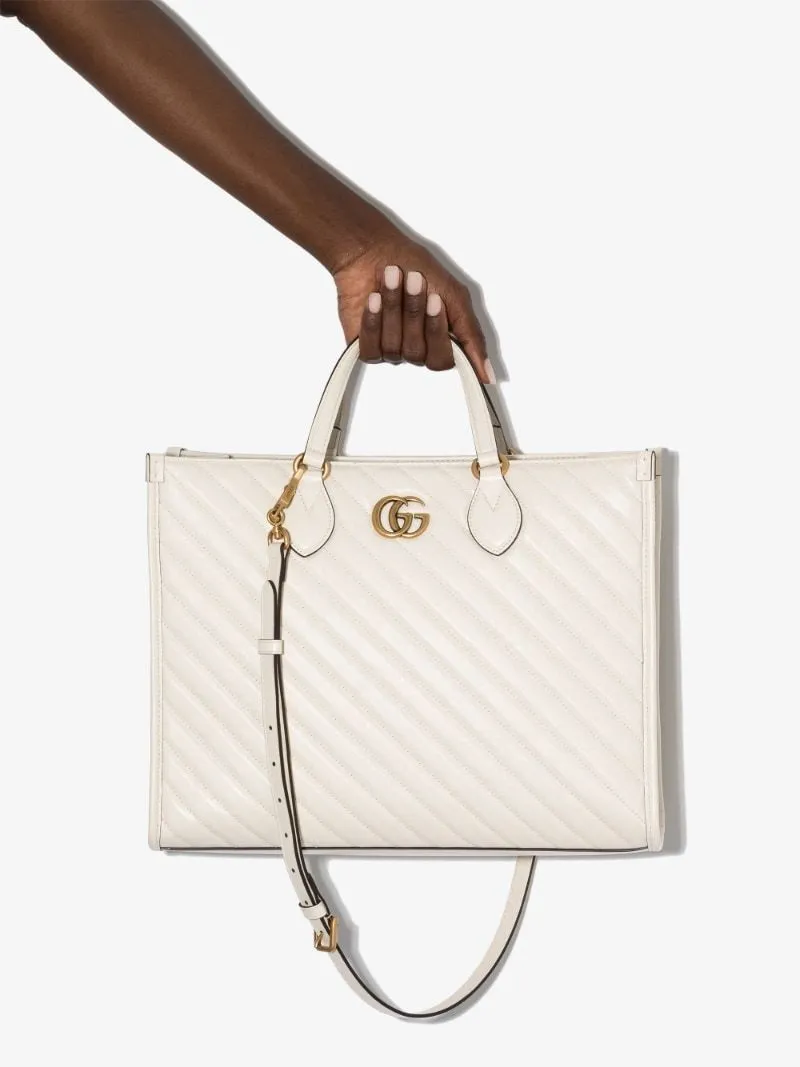 GUCCI GG MARMONT CHAIN Leather Women Bag Tote Set (White)