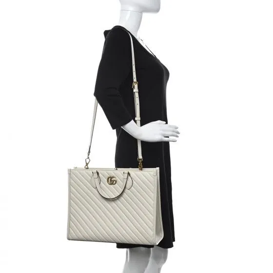 GUCCI GG MARMONT CHAIN Leather Women Bag Tote Set (White)