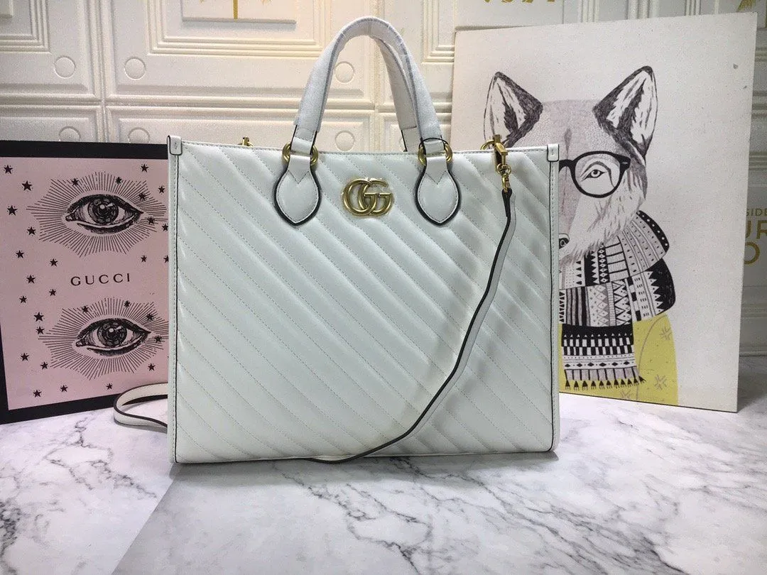 GUCCI GG MARMONT CHAIN Leather Women Bag Tote Set (White)