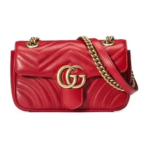 Gucci GG Shoulder Mini Marmont Red Matelasse Chevron Leather Cross Body Bag