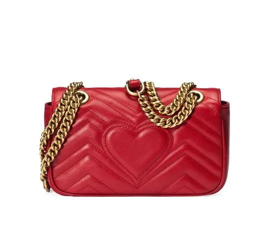 Gucci GG Shoulder Mini Marmont Red Matelasse Chevron Leather Cross Body Bag