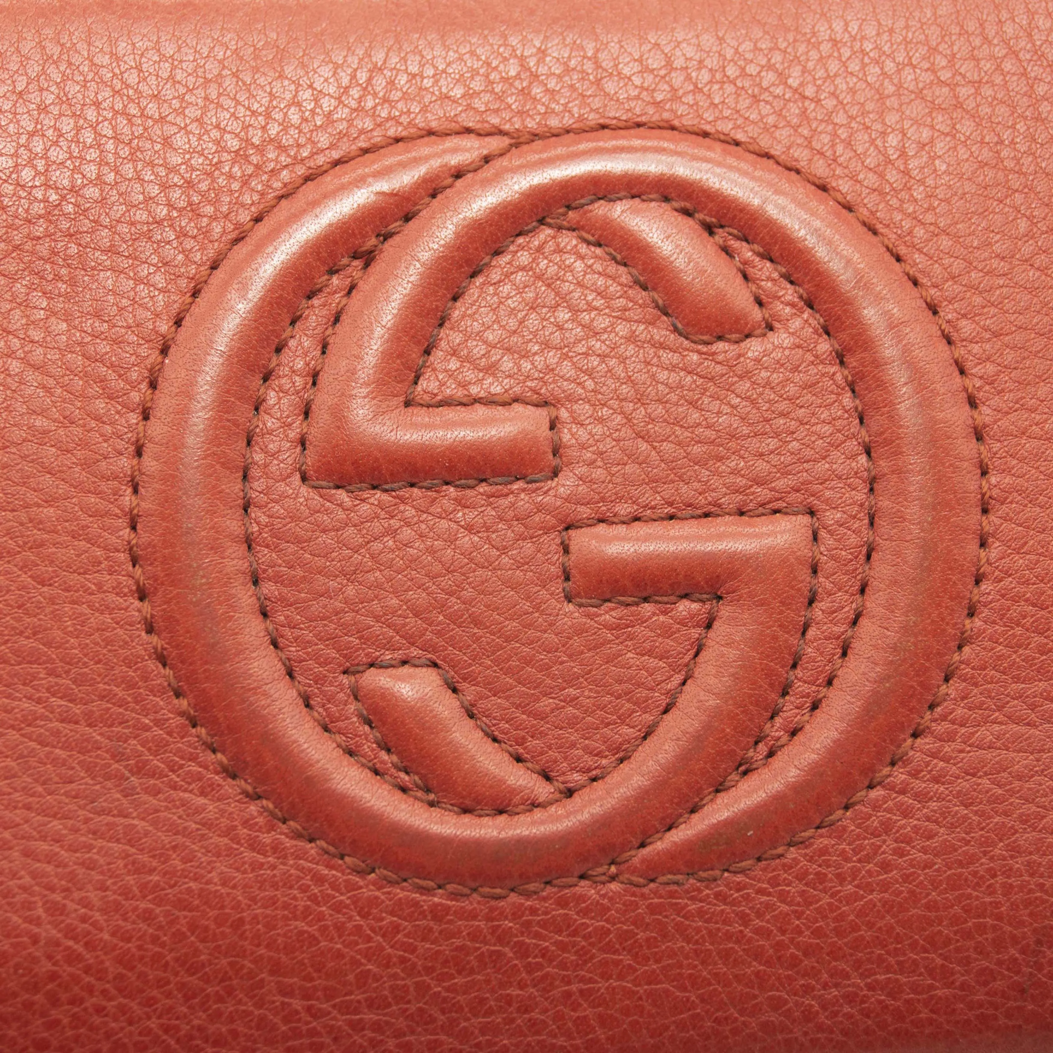 Gucci Pebbled Calfskin Soho Zip Around Wallet Red Burnt Orange