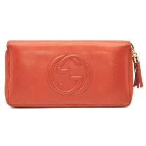 Gucci Pebbled Calfskin Soho Zip Around Wallet Red Burnt Orange