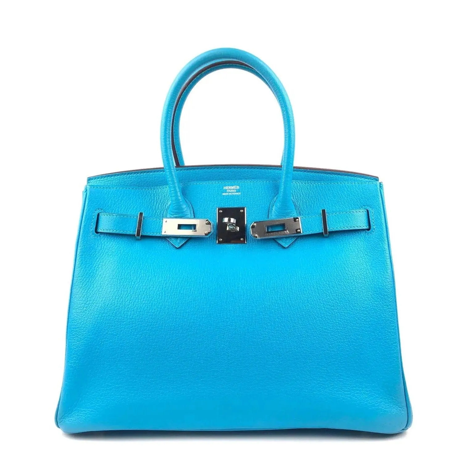 HERMES Birkin 30 Blue Aztec Chèvre Leather Bag