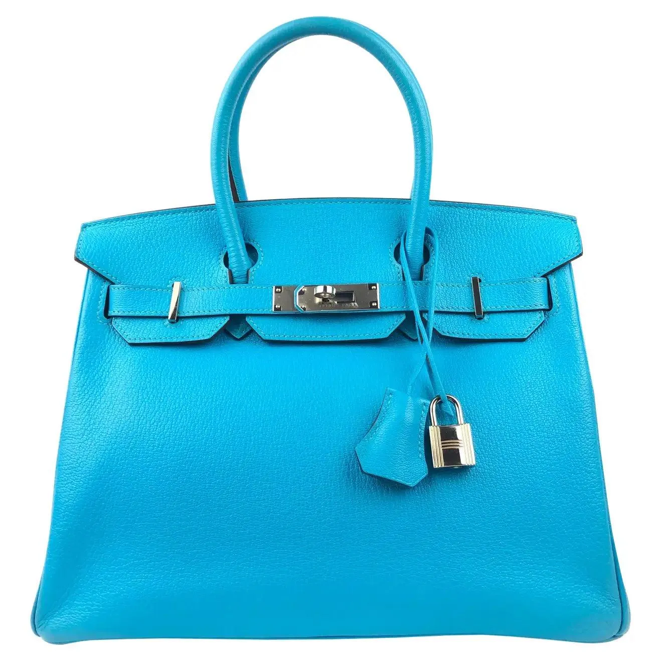 HERMES Birkin 30 Blue Aztec Chèvre Leather Bag