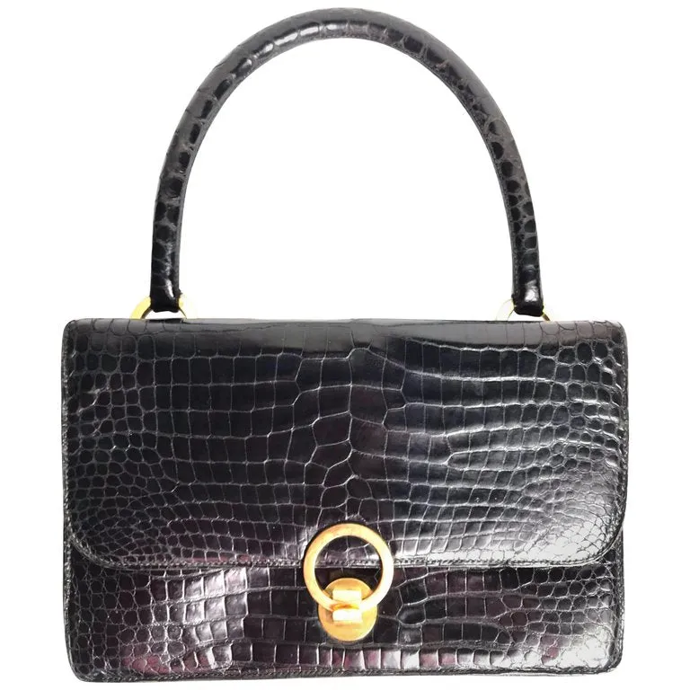 HERMES Black Crocodile Sac Ring bag